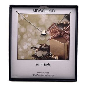 Unwritten Silver-Plated 2 Piece Set CZ Secret Santa Necklace & Stud Earrings NWT